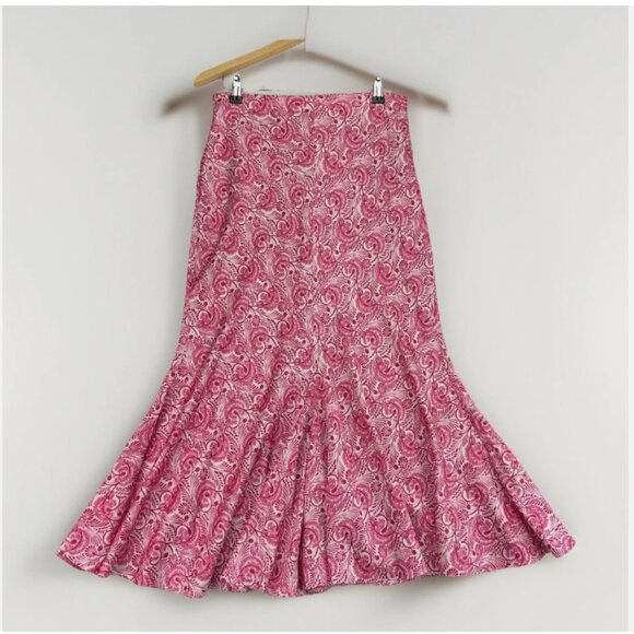 J. Crew Silky Flare Slip Skirt Pink Dandelion Swirl Sz S Trumpet‎ Midi Coquette - Picture 4 of 16